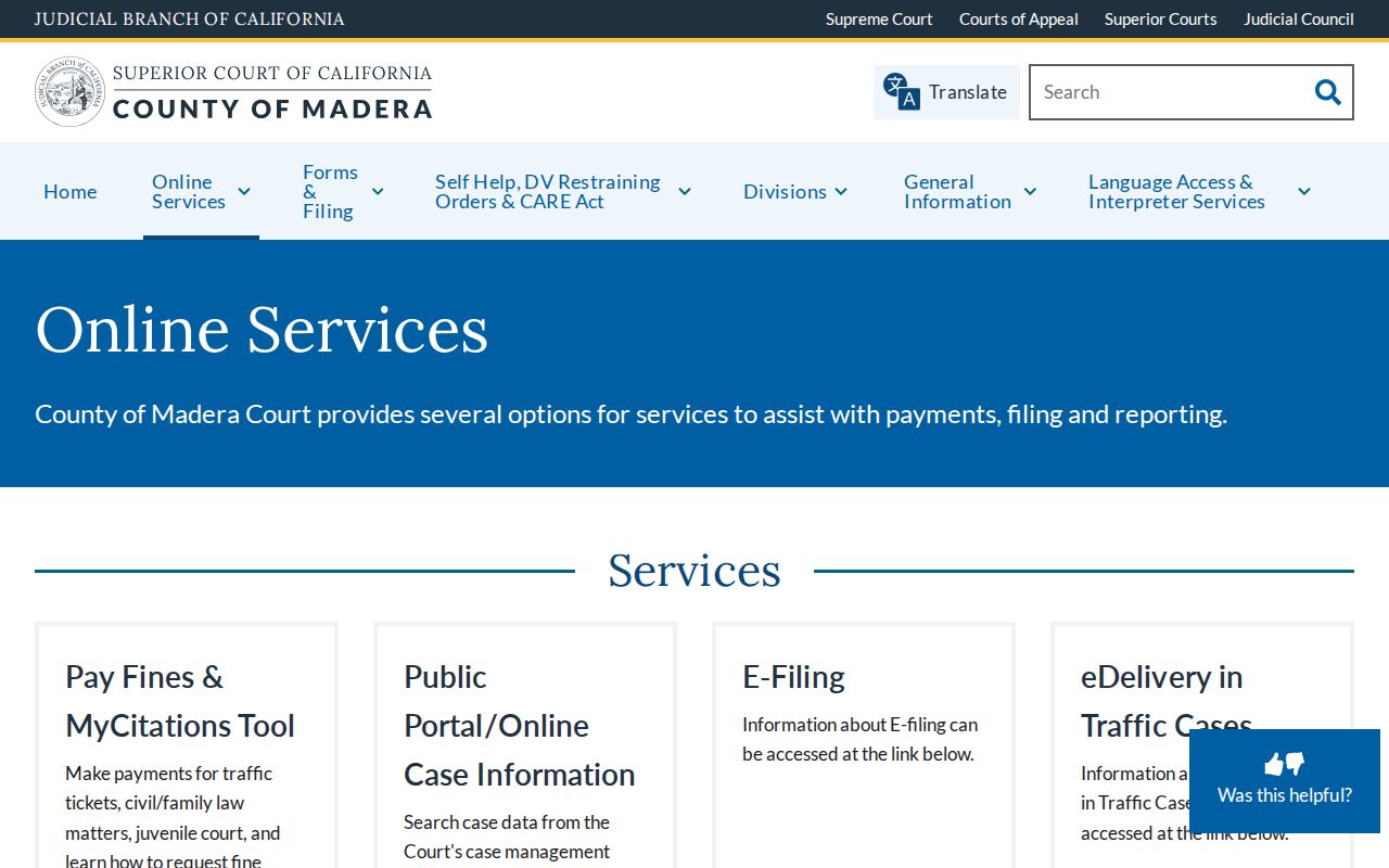 Madera residents directory Superior Court online services