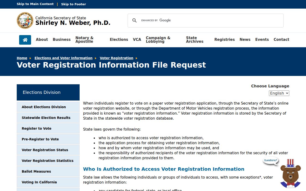 Madera neighbors restricted California voter information file request