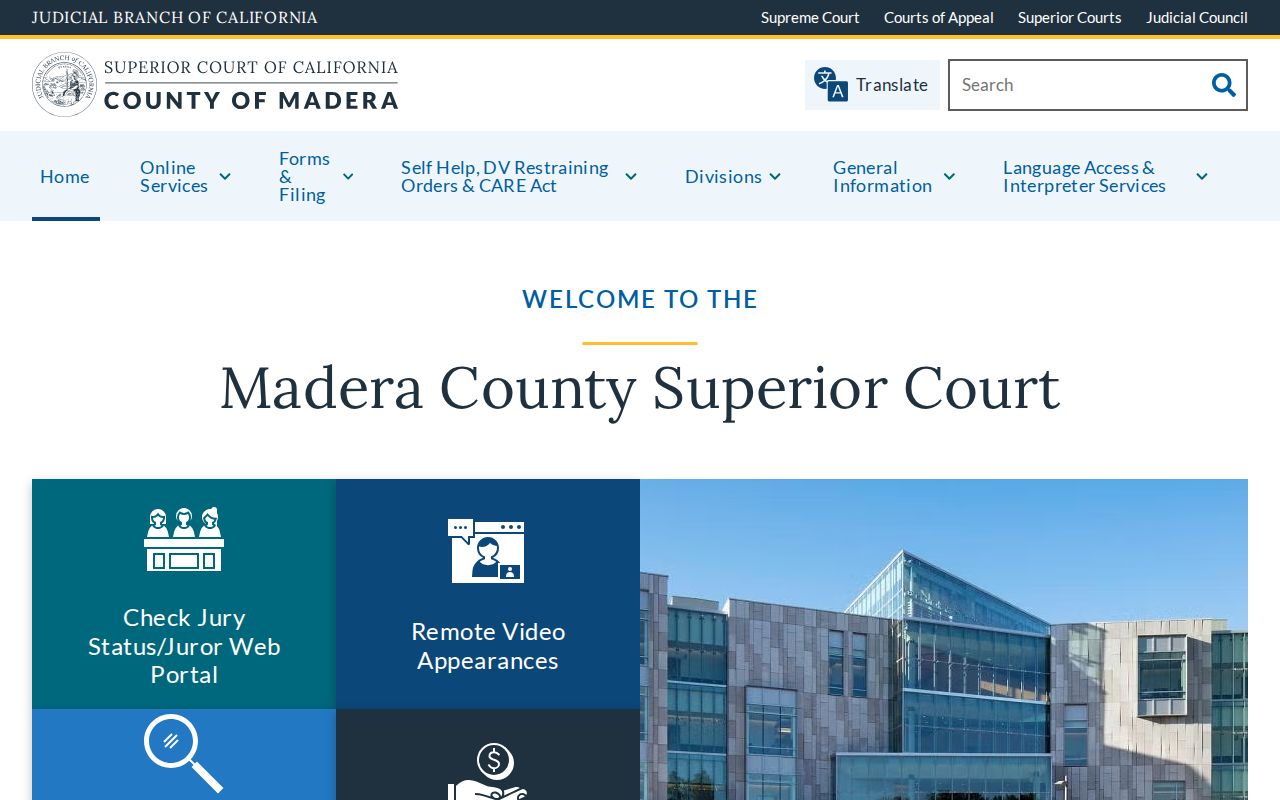 Madera resident lookup view of Superior Court online services